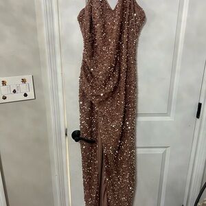 Elegant Sequin Evening Gown in Brown